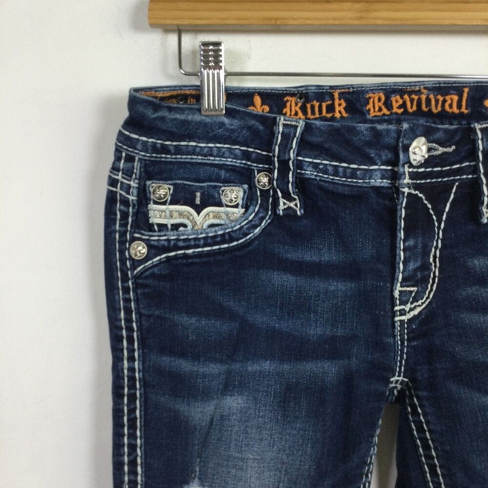 Rock Revival Women's Distressed Karla Capri Jeans Straight Leg Blue Size 26 - Picture 4 of 16